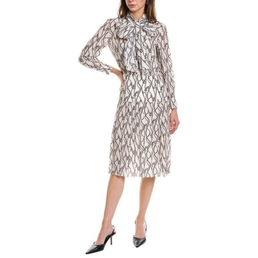Ferragamo Gancini Tassel Print Silk Dress size 44 US 8
